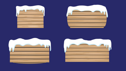 Snow Covered Wooden Advertisement Boards. Signs and wood objects for commercial or announcement vector