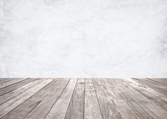 Wooden floor and cement wall. Empty room background.
