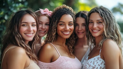 Fototapeta premium A group of women are smiling and posing for a picture