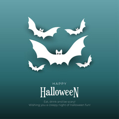 Happy Halloween Greeting Card and Social Media Post. Modern Halloween Background with Cute Bat Character and Trick or Treat Vector Illustration