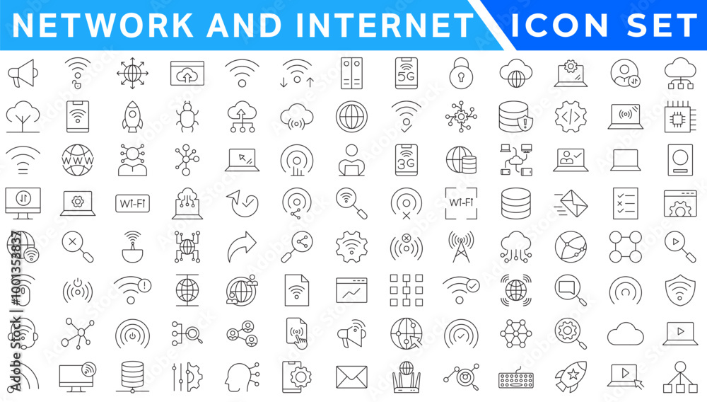 Poster network and internet outline icons. linear icon collection for online, computer, network, website, s