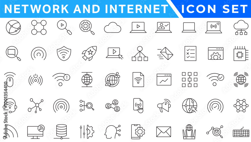 Poster network and internet outline icons. linear icon collection for online, computer, network, website, s