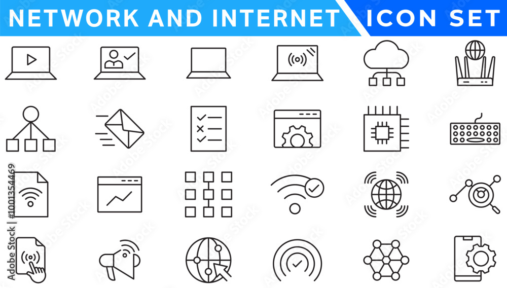 Poster network and internet outline icons. linear icon collection for online, computer, network, website, s