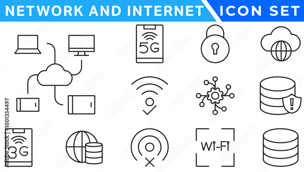 Poster network and internet outline icons. linear icon collection for online, computer, network, website, s