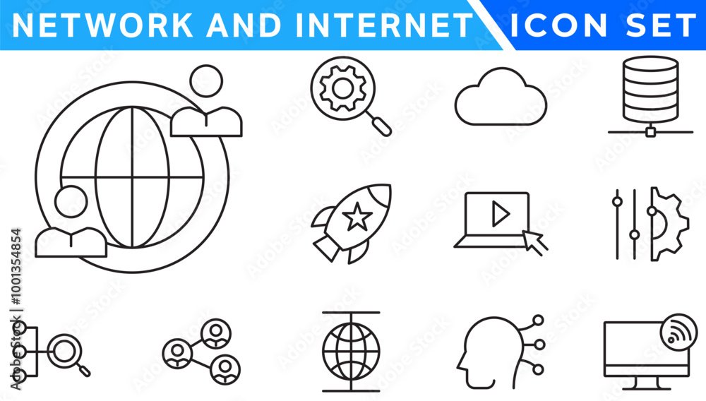 Poster network and internet outline icons. linear icon collection for online, computer, network, website, s