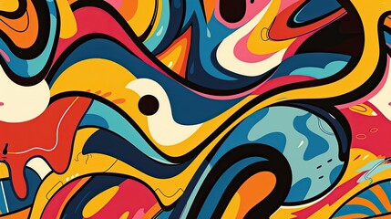 Fototapeta premium Vibrant retro wallpaper with bold geometric forms and fluid comic contours