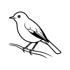 Black and white vector illustration of a bird sitting on a branch.