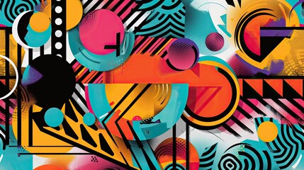 Fototapeta premium Retro chic wallpaper with fragmented geometric shapes and vibrant color gradients