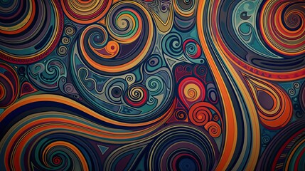 Fototapeta premium 70s-inspired wallpaper with paisley shapes bright gradients and comic lines