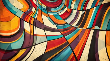 Fototapeta premium Checkerboard patterns vibrant colors and comic contours in a 70s wallpaper