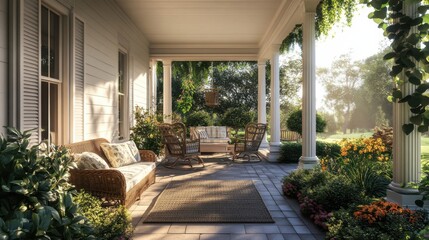 Charming Outdoor Porch: A Tranquil Retreat for Relaxation and Family Gatherings