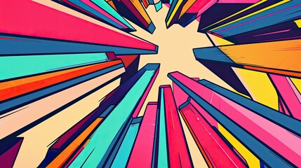 Fototapeta premium Jagged shapes bright hues and comic lines in a retro chic wallpaper design