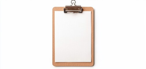 A brown clipboard with metal clip on solid white background, single object