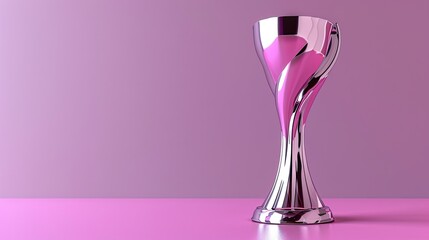 Contemporary silver trophy with clean geometric design positioned on lilac backdrop