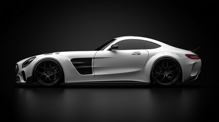 Fototapeta premium Modern white sports car on black background. Side view. sports. Illustrations 