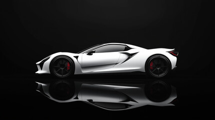 Modern white sports car on black background. Side view. sports. Illustrations
