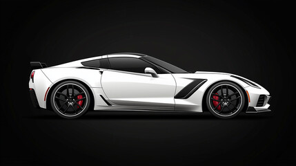 Fototapeta premium Modern white sports car on black background. Side view. sports. Illustrations 