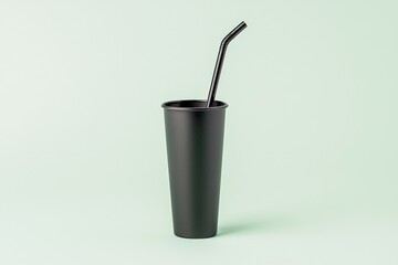 A reusable stainless steel straw on solid white background, single object