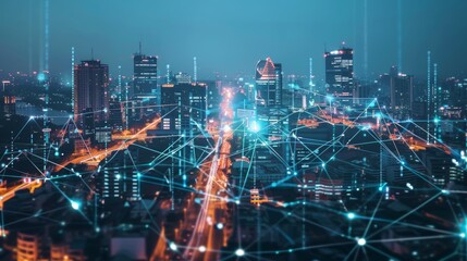 Fototapeta premium A vibrant cityscape showcasing 5g connectivity and its role in global innovation and communication