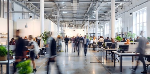 Motion Blur of Busy Team in Modern Loft Workspace