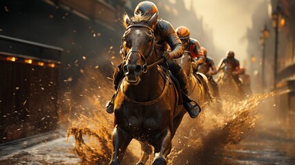 Naklejka premium the heart-pounding thrill of high-speed horse racing.