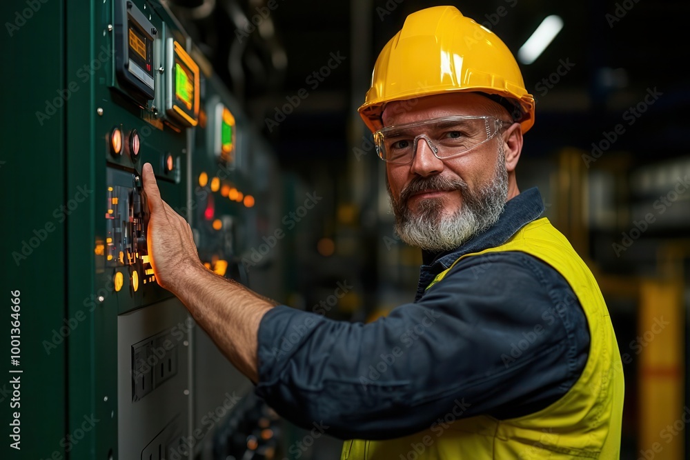 Aufkleber industrial engineer implementing smart factory technology to monitor energy use and reduce waste, in