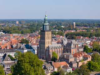 Aerial drone photo of the city Zutphen in the Netherlands