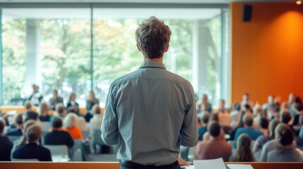 Fototapeta premium Male Speaker Presenting at University Workshop