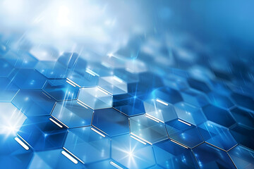 Abstract 3D hexagonal shapes representing structured data networks, technology infrastructure, and advanced digital innovation in a geometric design