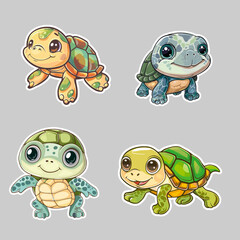 Sticker Charming Cartoon Baby Turtle.