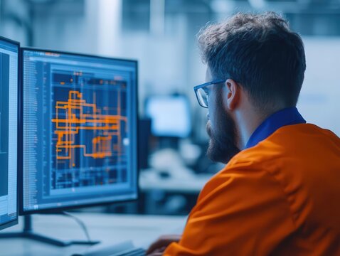 Structural engineer using finite element analysis FEA software to simulate stress on building components, structural engineer, structural simulation