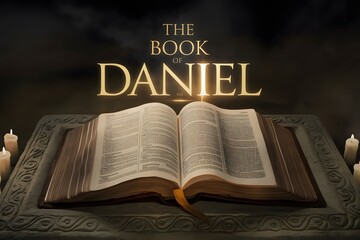 An epic cinematic presentation of an open bible. The text is the Book of Daniel.
