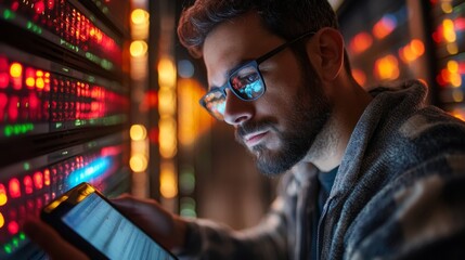 Man Working in Server Room