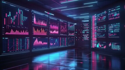 Fototapeta premium Futuristic Data Center with Neon Analytics