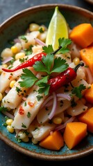 Peruvian Ceviche with Lime and Sweet Potatoes in a Traditional Style