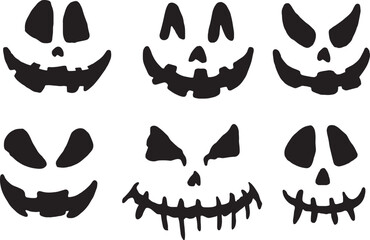 Halloween face symbol decorations, cartoon icon set Hand drawn Outline Simple vector illustration