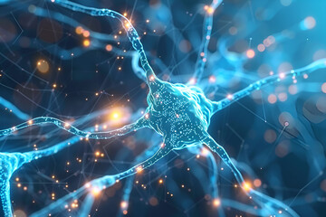 Abstract glowing nodes connected by lines, symbolizing digital networks, data transmission, and advanced technology in a modern virtual world