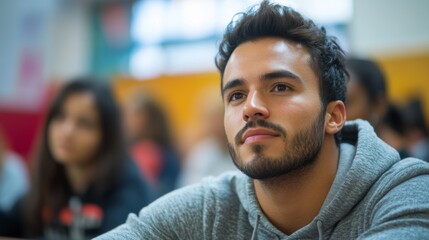 Fototapeta premium Focused Young Man in Classroom Setting