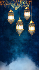Elegant Islamic Lanterns with Gold and Blue Background