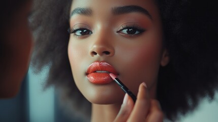 Fototapeta premium Woman Putting on Red Lipstick