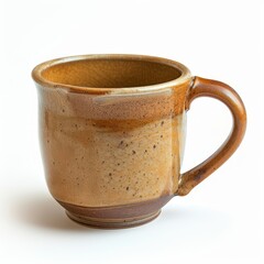 Photograph of a ceramic mug, complete and solid, isolated on a white background