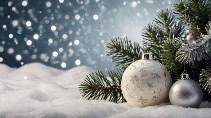 white Christmas decoration ball. Christmas ornament close-up view. Christmas background