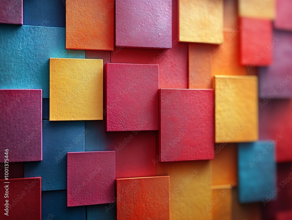 Fototapete abstract colorful geometric of cube blocks wall stacking design
