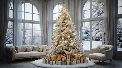 Christmas Tree with golden Decorations background