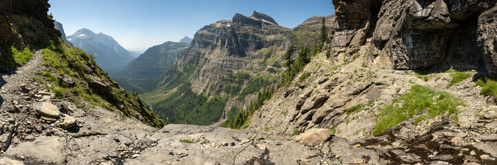 Panorama Of Wide Bend In The Trail Looks Out Toward Boulder Pass