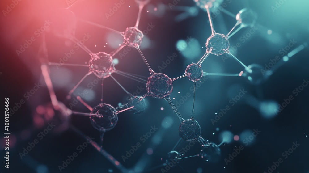 Poster abstract representation of interconnected molecules showcasing chemical structures in a visually str