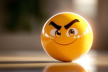 A smirking emoji with a raised eyebrow, its glossy surface reflecting soft light, set against a neutral background.