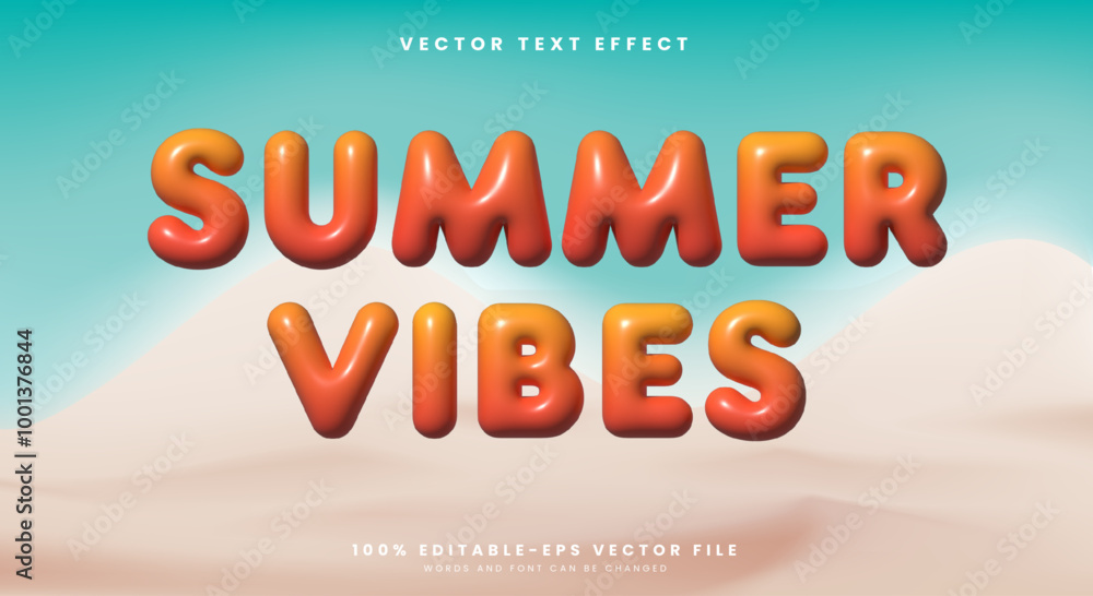 Aufkleber summer vibes inflated editable text effect template with summer season event