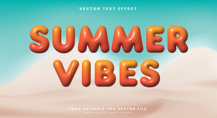 Summer Vibes Inflated editable text effect Template with summer season event