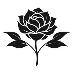 Elegant Black Rose Silhouette with Delicate Petals in Minimalist Design